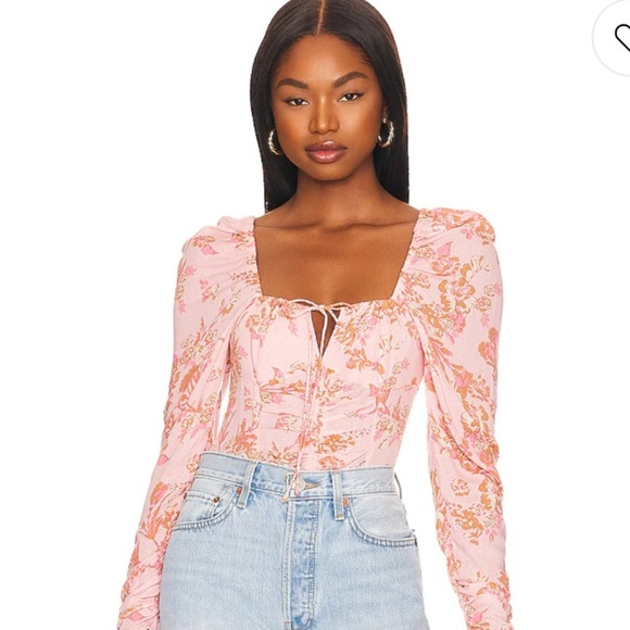 Free People Hilary Printed Top in Pink Combo - Picture 1 of 7
